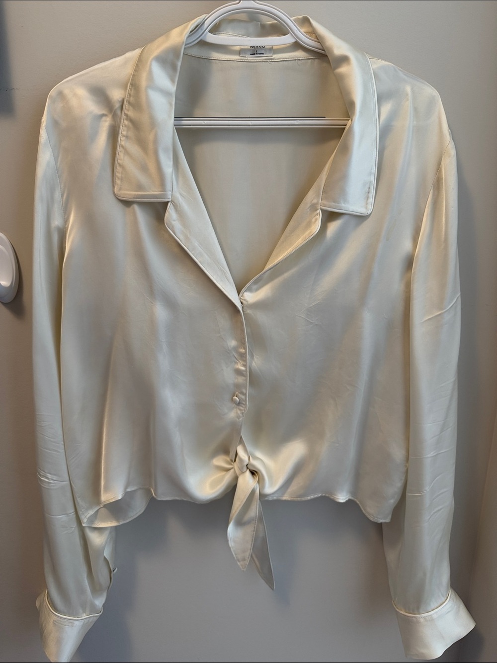 Aritzia Satin Tie-Front Button Down Blouse - Ivory